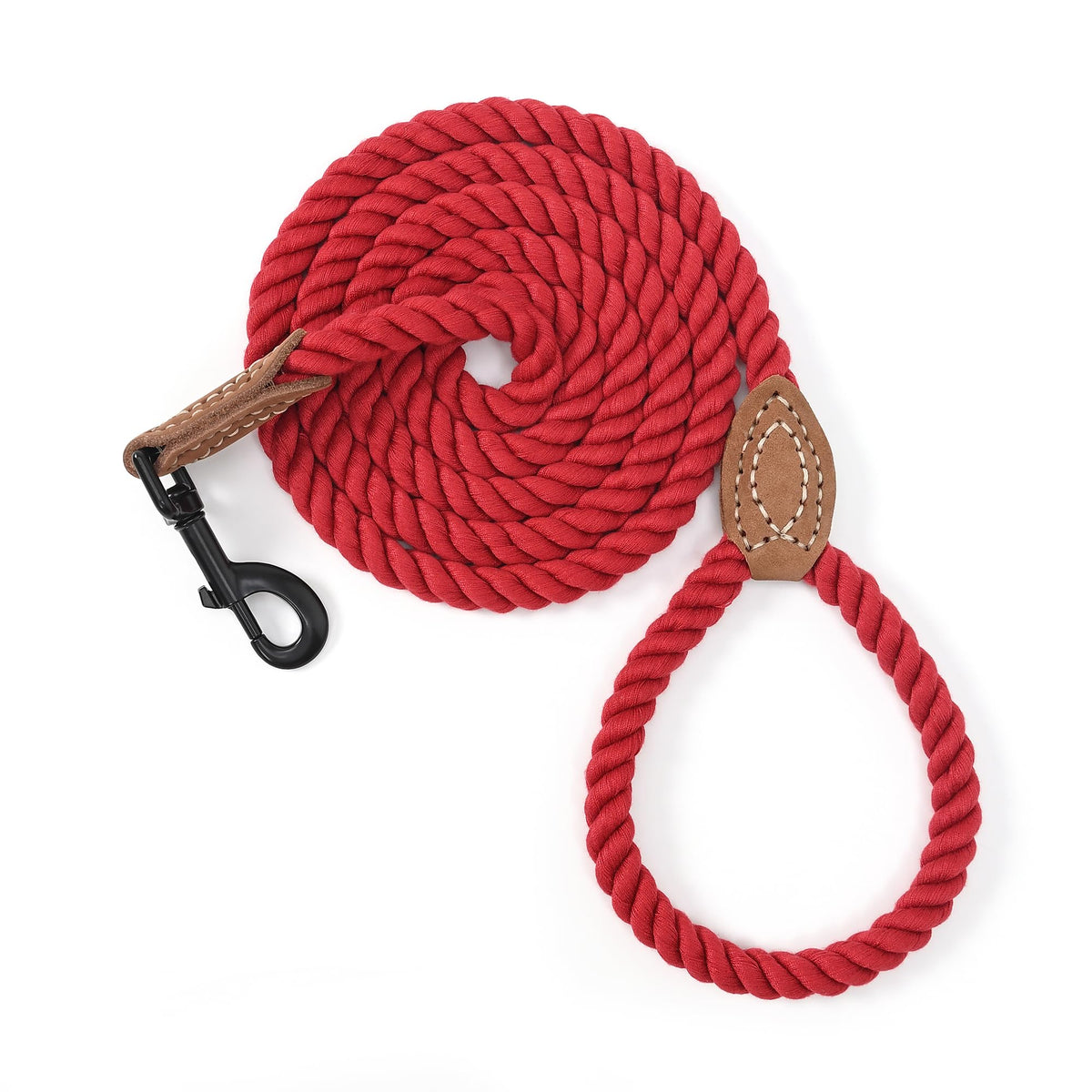 Mile High Life Dog Leash Braided Cotton Rope with Leather-Reinforced Ends