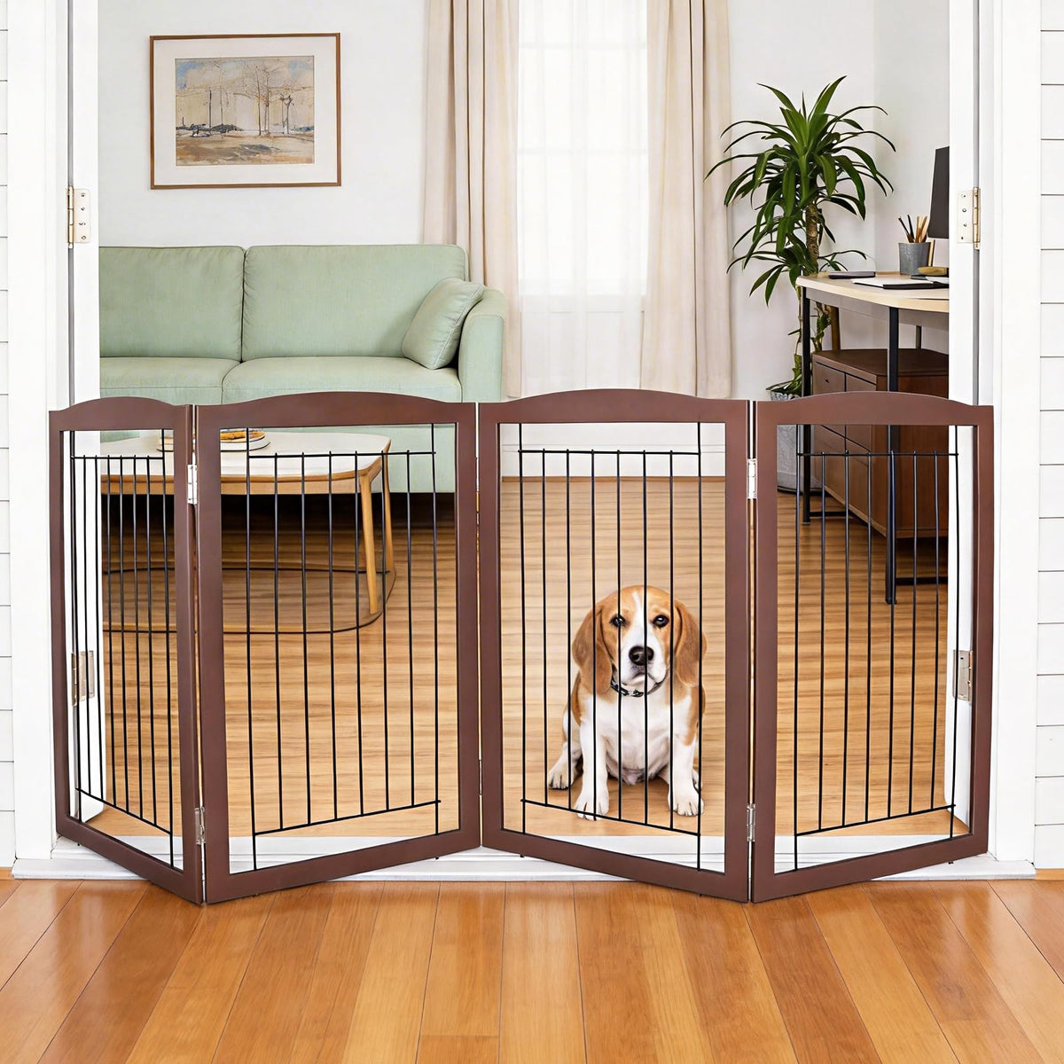 ZJSF Freestanding Foldable Dog Gate for House Extra Wide Wooden White Indoor Puppy Gate Stairs Doorways Pet Gate Tall Dog Fence 3 Panels Fence