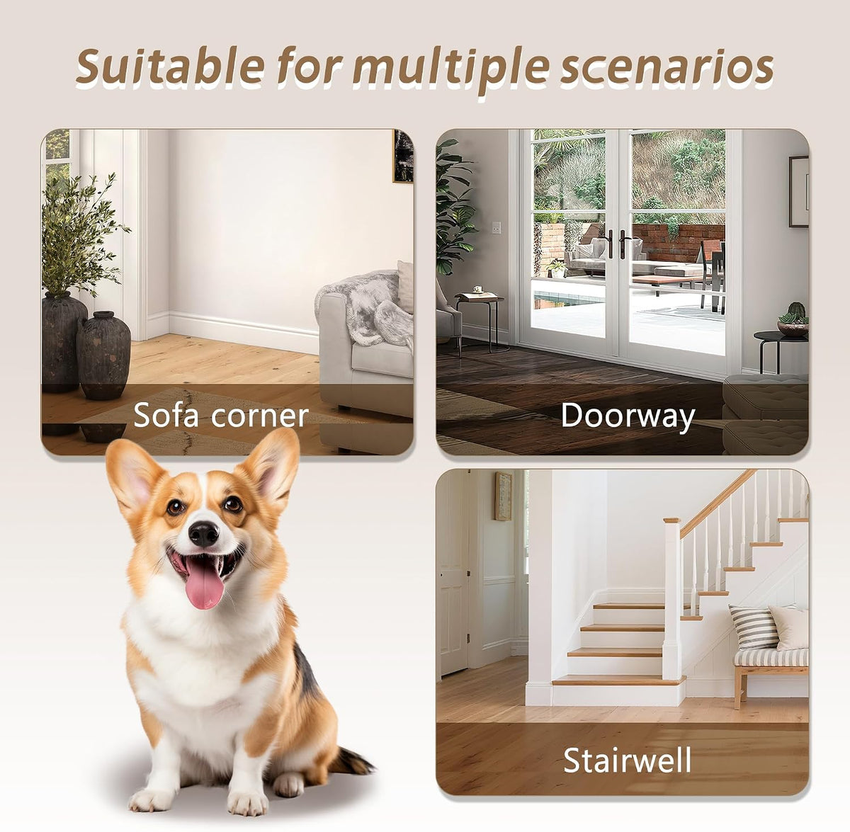 3-Panel Foldable Freestanding Wooden Dog Gate-Indoor Short Puppy Fence for Doorway