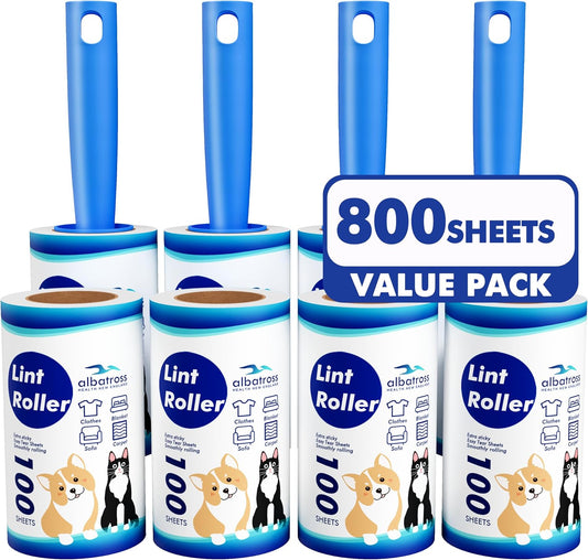 800 Sheets Lint Rollers for Pet Hair Extra Sticky, 4 Handles, 8 Rollers