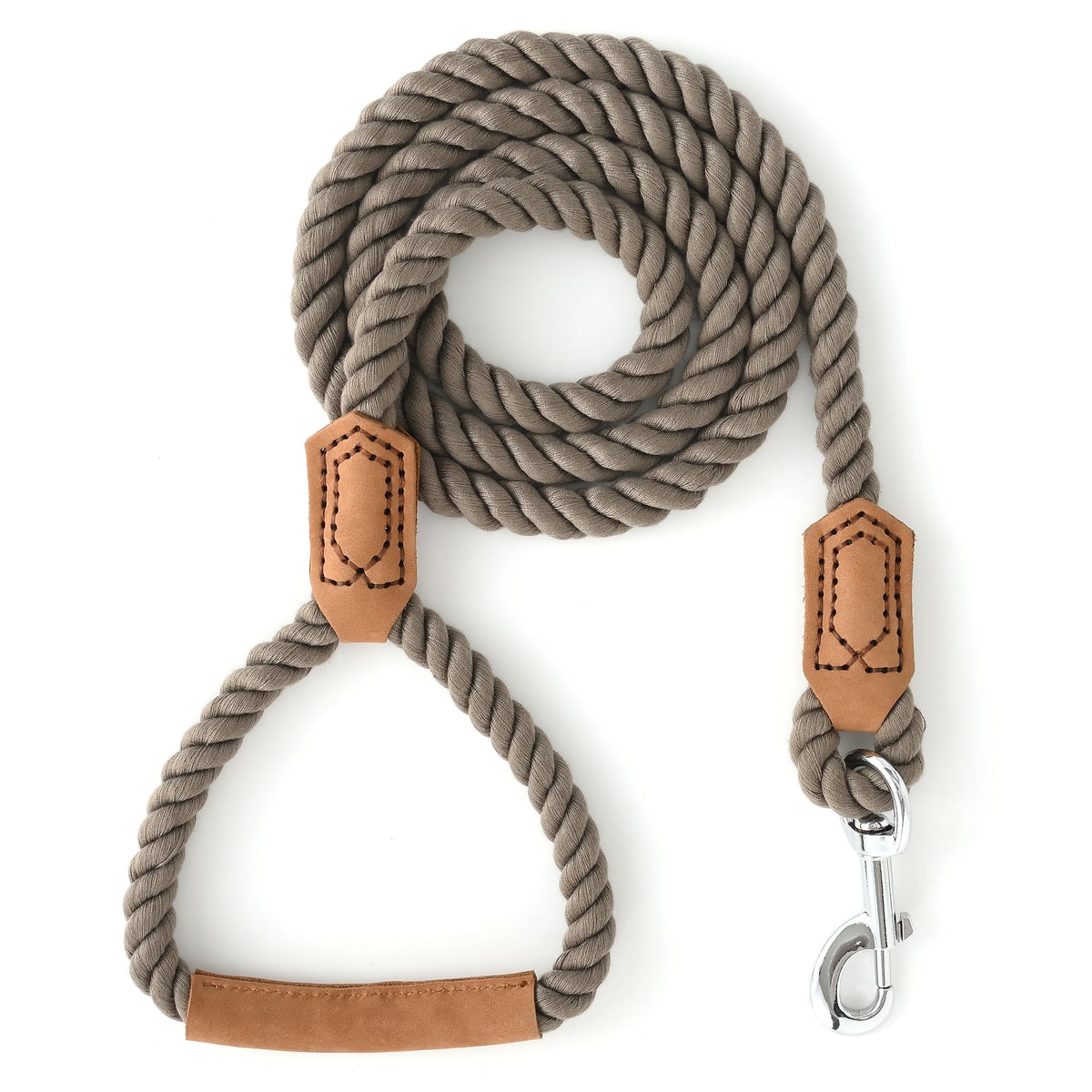 Mile High Life Dog Leash Braided Cotton Rope with Leather-Reinforced Ends