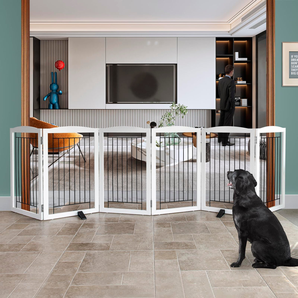 ZJSF Freestanding Dog Fence Indoor, Foldable Dog Gate for Doorways, Stairs or Hallways, Sturdy Wood Extra Wide Pet Gate with Support Feet for The House, White, 24 "Height-3 Panels