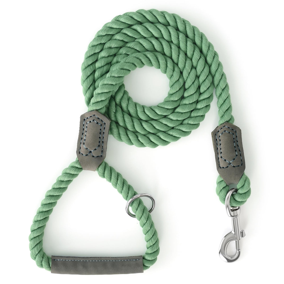 Mile High Life Dog Leash Braided Cotton Rope with Leather-Reinforced Ends
