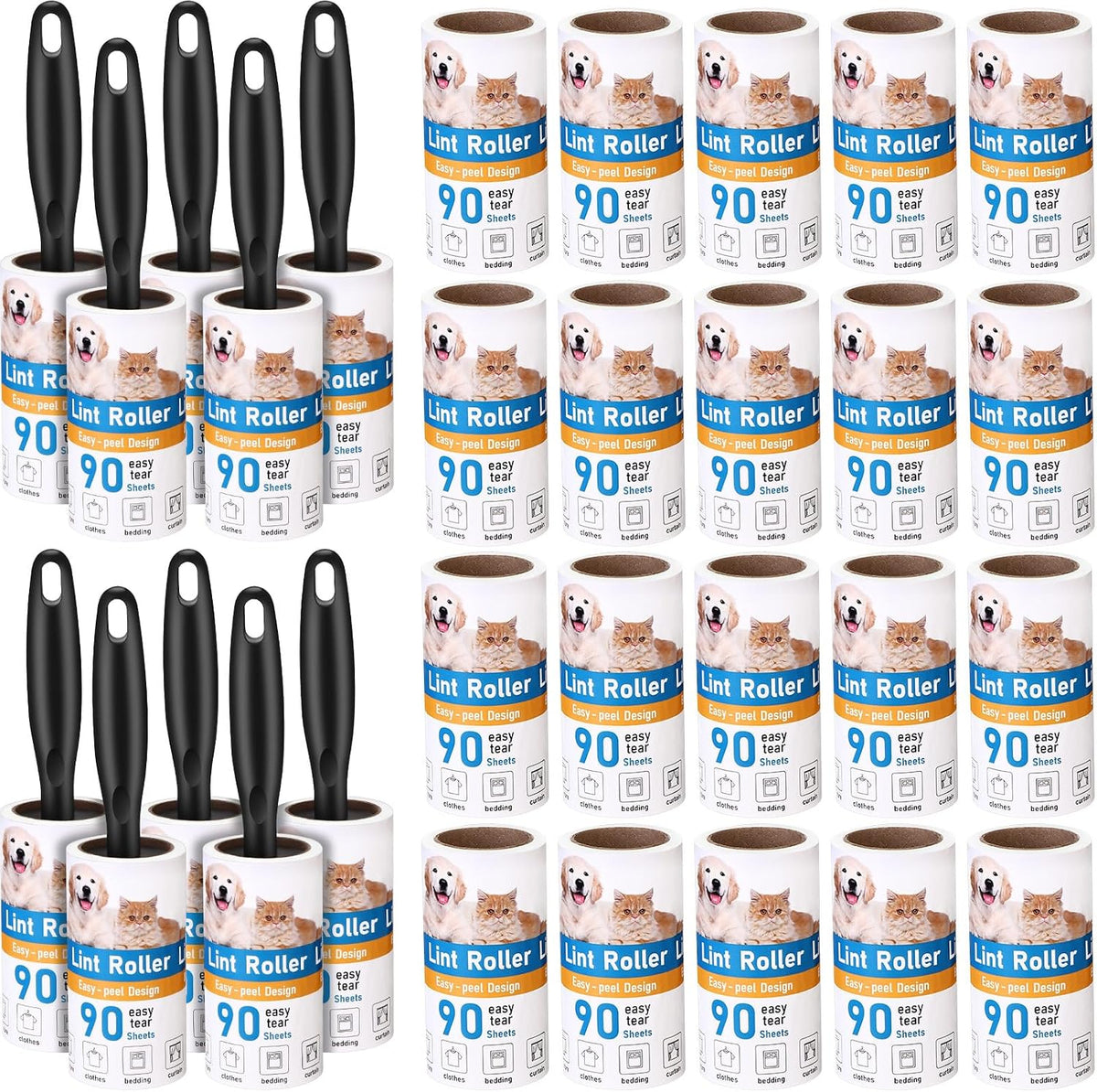 FoldTier 2700 Sheets Lint Rollers for Pet Hair Extra Sticky Portable Lint Remover Brush Roller with 10 Handles 30 Refills Pet Hair Remover for Couch, Clothes Furniture and Carpet Dog Cat