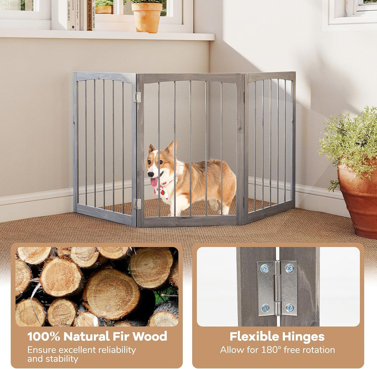 Giantex Freestanding Foldable Dog Gate Indoor, 63" W x 30" H Extra Wide