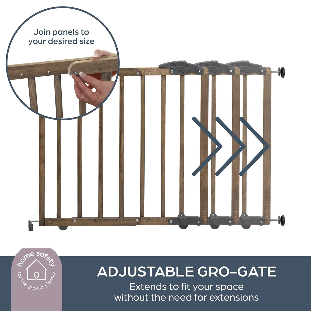 Nottingham Driftwood Wooden Baby Gate - Adjustable 27.5-41" Wide, 28in Tall – Hardware Mounted Swing Gate or Pressure Mounted Barrier - Kids & Pets Gate for Doorways, Hallways & Stairs