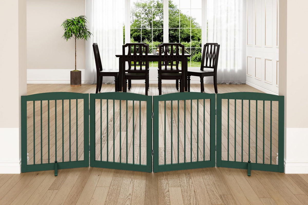 PUPETPO Freestanding Pet Gate for Dogs, Foldable Wooden Dog Gate for House, Indoor Pet Barrier for Stairs, Doorways, Support Feet Included, 24" Height 2 Panels, White