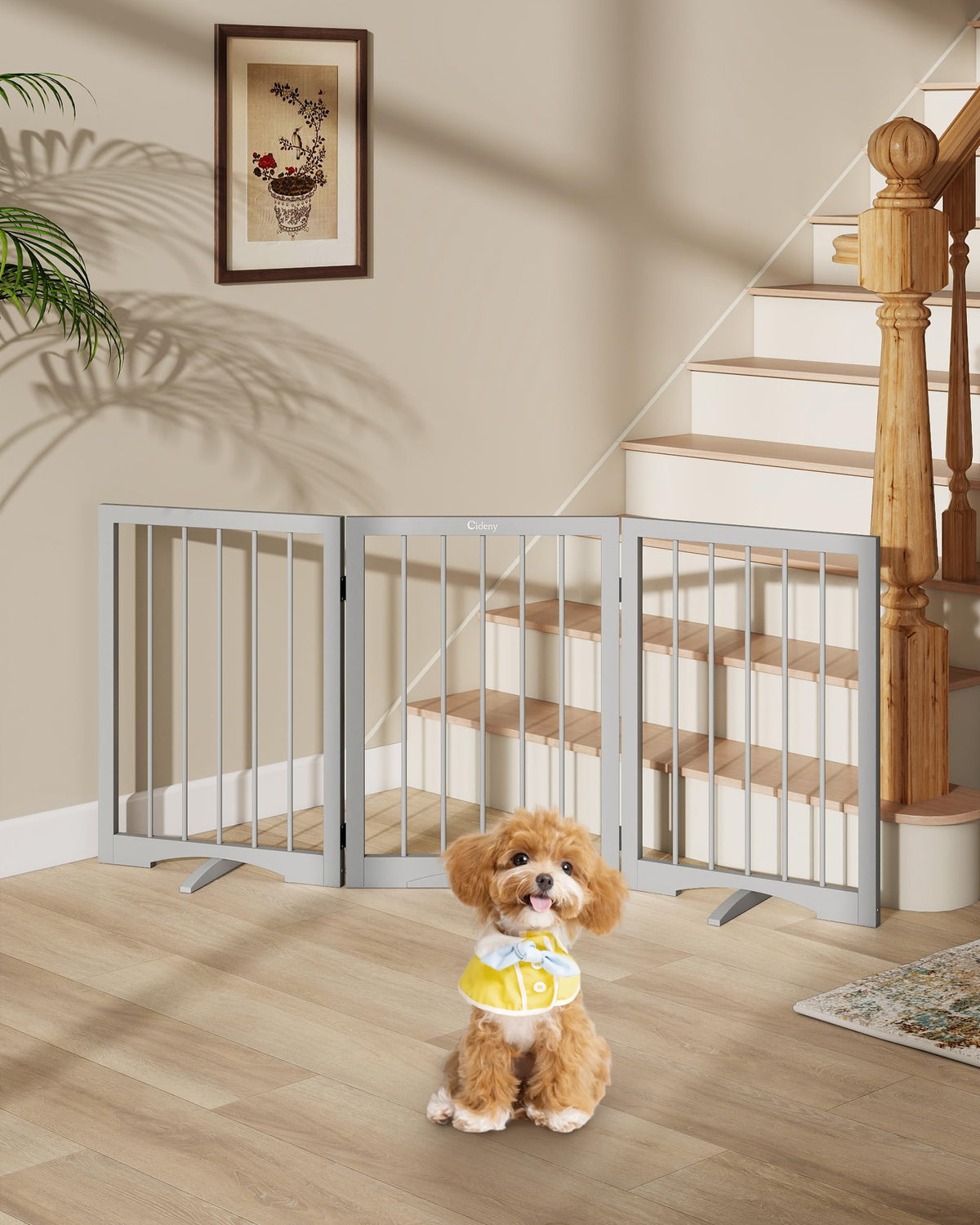 Free Standing Dog Gate Indoor, Foldable Dog Gate for Stairs Doorways