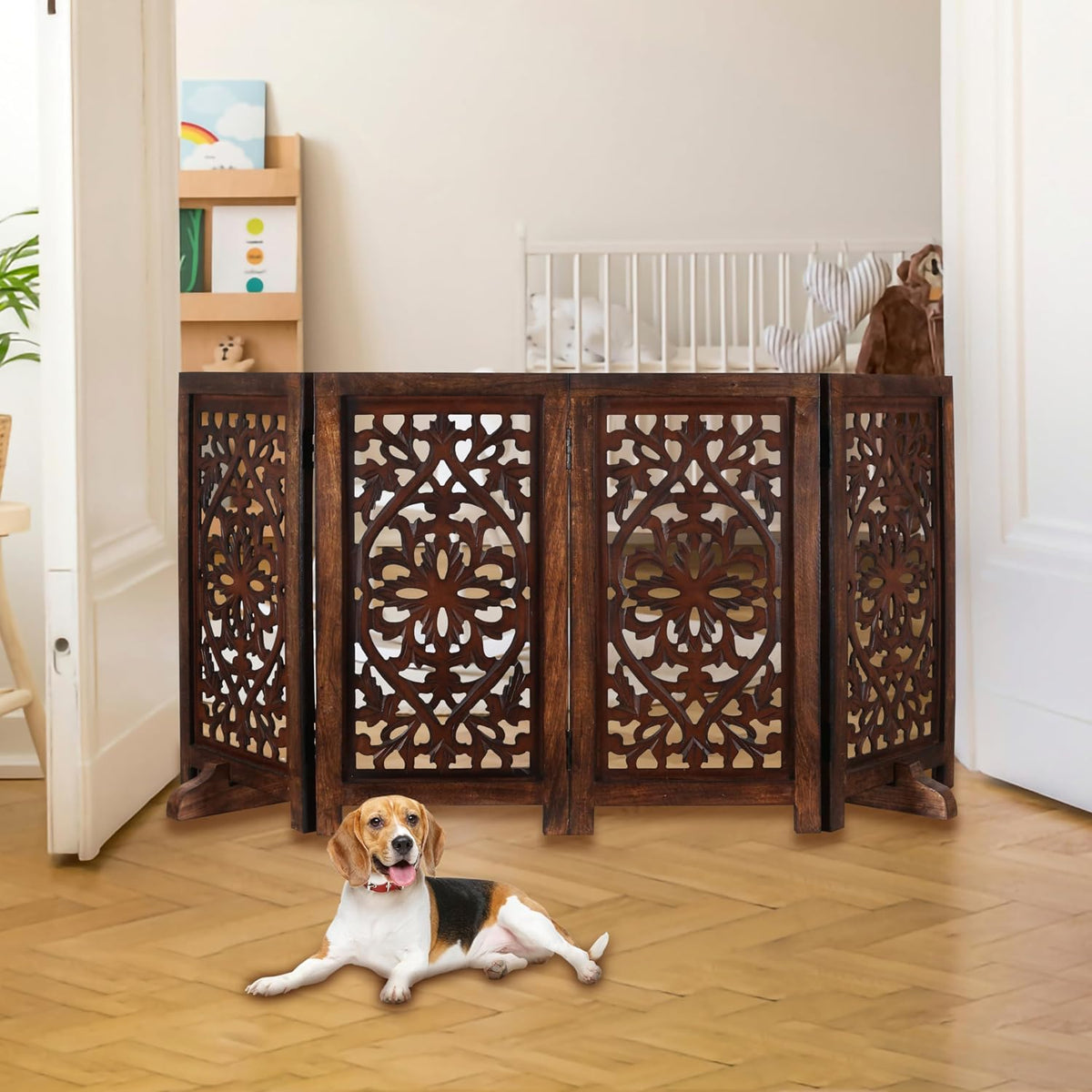Freestanding Wood Pet Gate, 4-Panel, 56x28