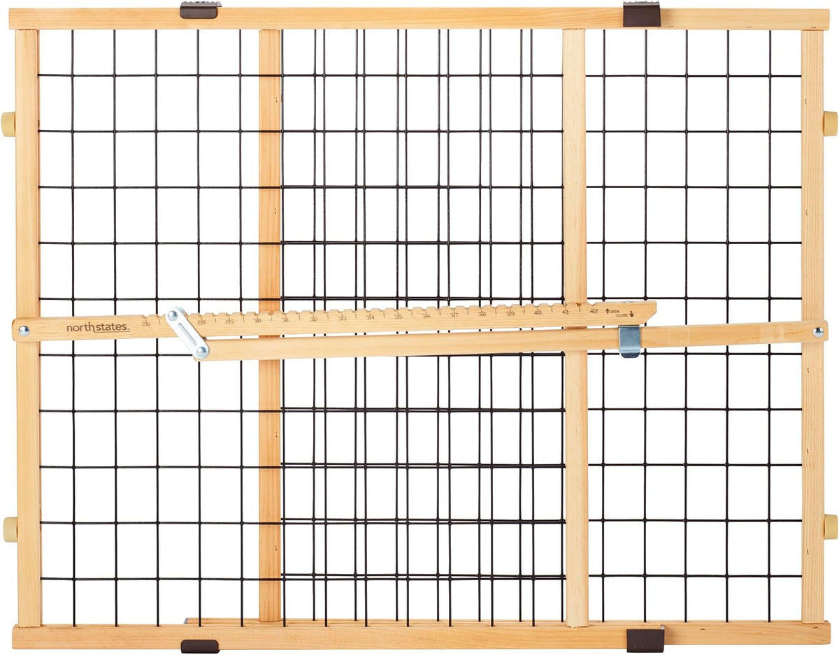 MYPET Wire Mesh Dog Gate: 26.5"-42" Wide Pressure Mounted with No Tools; Expandable, Durable Pet Gates for Doors and Hallways, 23" Tall, Made with Sustainable Hardwood