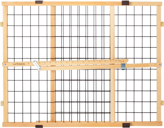 MYPET Wire Mesh Dog Gate: 26.5"-42" Wide Pressure Mounted with No Tools; Expandable, Durable Pet Gates for Doors and Hallways, 23" Tall, Made with Sustainable Hardwood