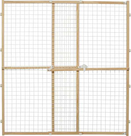 MidWest Homes for Pets Wire Mesh Pet Safety Gate, Dog Gate Expands From 29 - 50 Inches Wide, 44 Inches Tall, Wood, Powder Coated Wire
