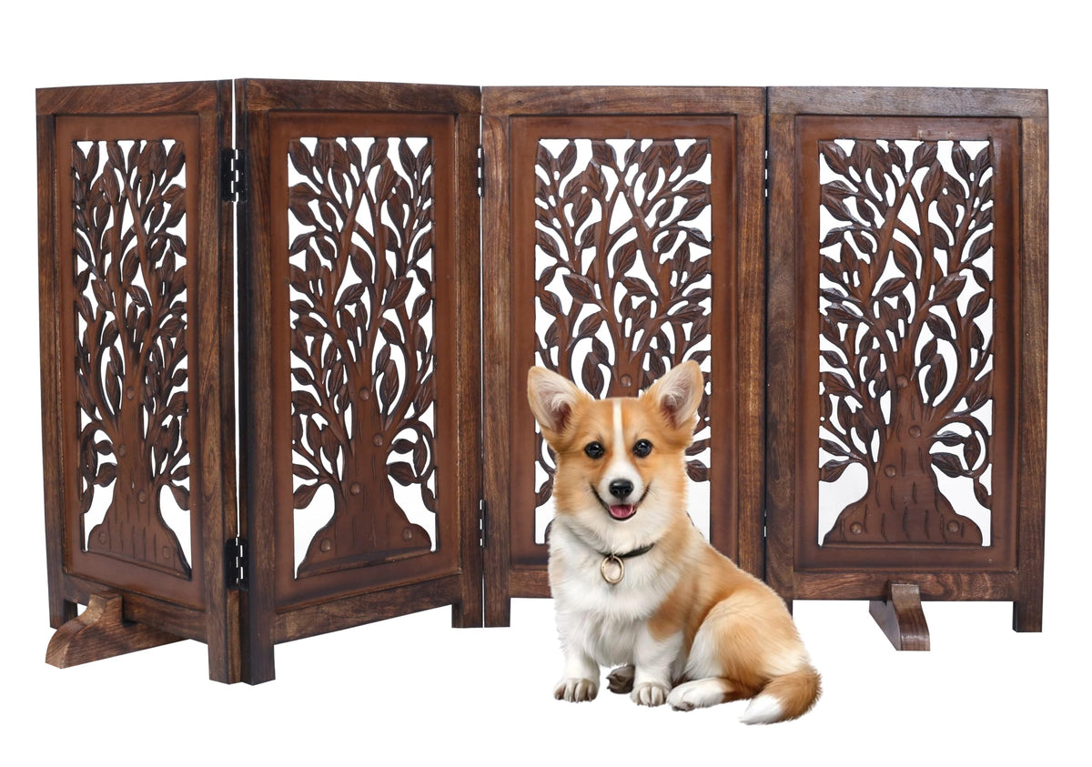 Dog Gate Freestanding 60x24, Burnt Daisy, Folding 3 Panel
