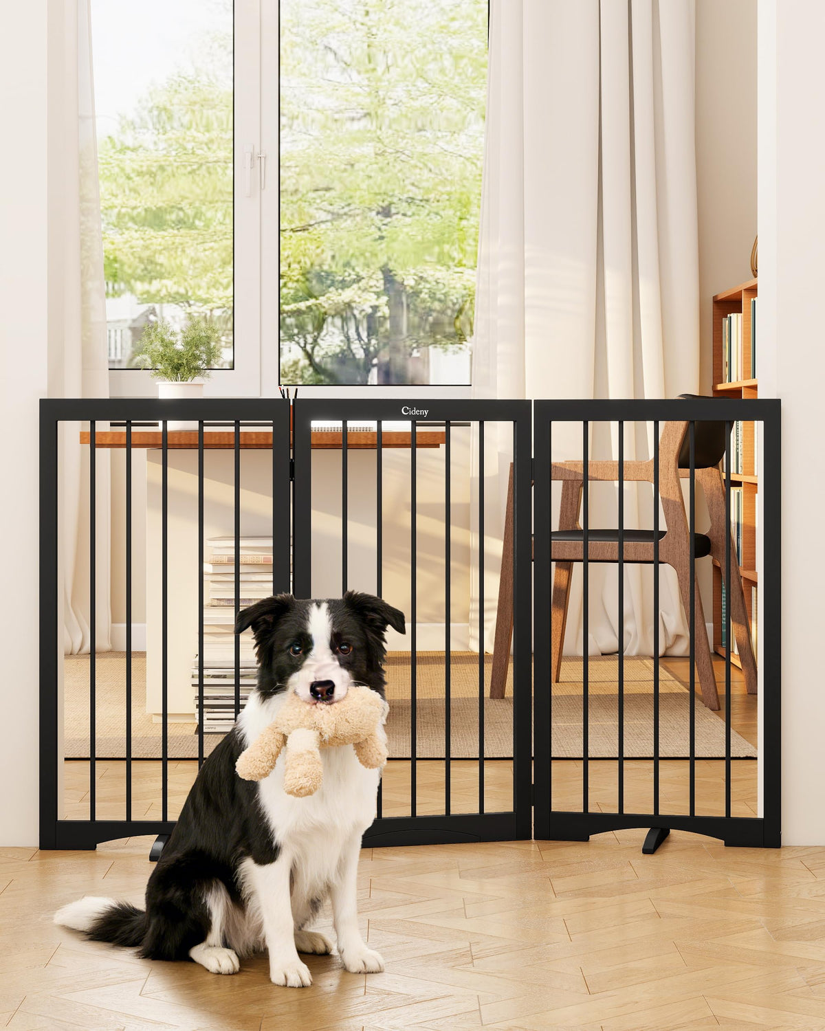 Free Standing Dog Gate Indoor, Foldable Dog Gate for Stairs Doorways