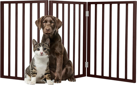PETMAKER Pet Gate, 3 Panel Freestanding Dog Gate Indoor, Brown, 54”x23.75”