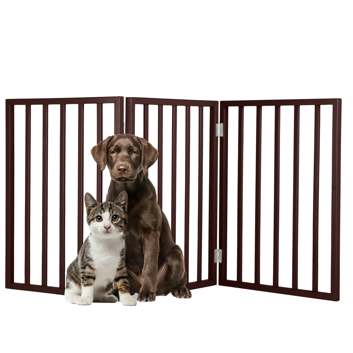 PETMAKER Pet Gate, 3 Panel Freestanding Dog Gate Indoor, Brown, 54”x23.75”