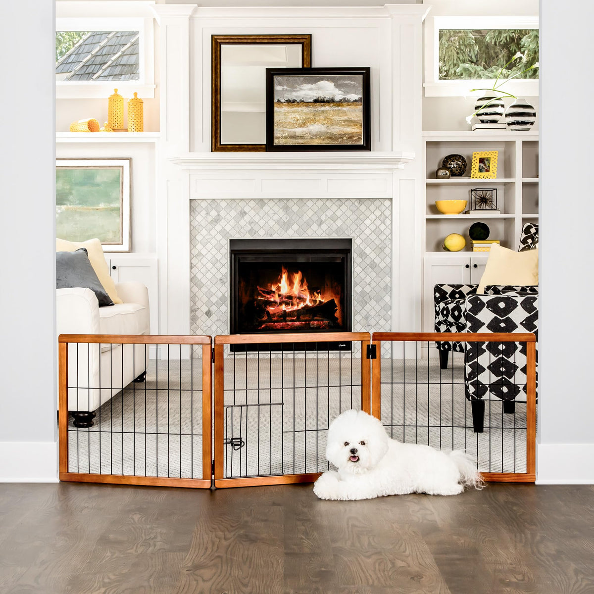 Carlson 28" Extra Tall Super Wide Dog Gate, 40"-70” Adjustable Freestanding Wooden Pet Gate for Doorways & Hallways
