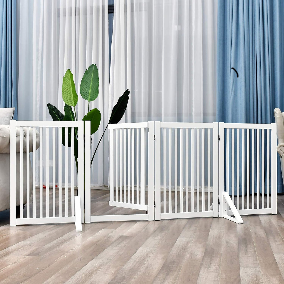 WELLAND Triangle Support Feet Set of 2 for 360 Degree Configurable Gate Collection, Solid Pine Wood, Easy to Install, 2 Pairs of Safety Fence Feet for Freestanding Pet Gates, White (Only Feet)