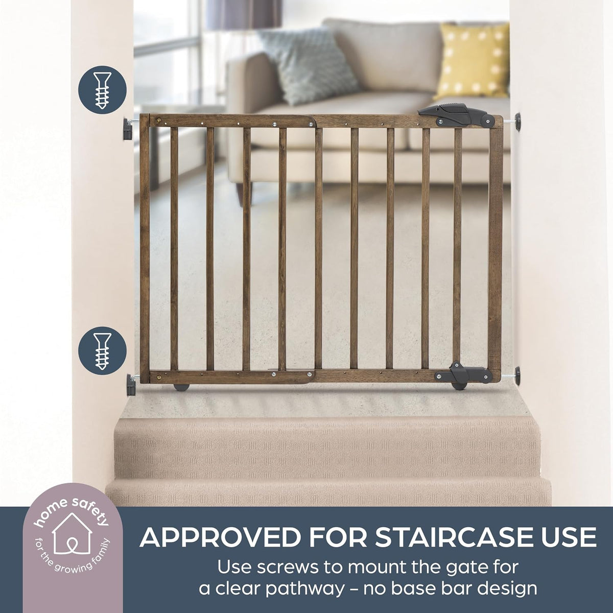 Nottingham Driftwood Wooden Baby Gate - Adjustable 27.5-41" Wide, 28in Tall – Hardware Mounted Swing Gate or Pressure Mounted Barrier - Kids & Pets Gate for Doorways, Hallways & Stairs