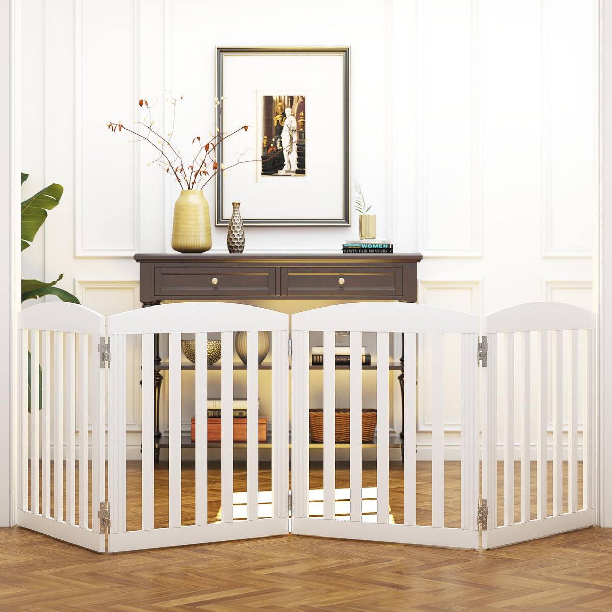 SPIRICH Wooden Freestanding Foldable Dog Gate, 120" Extra Wide 28" Tall