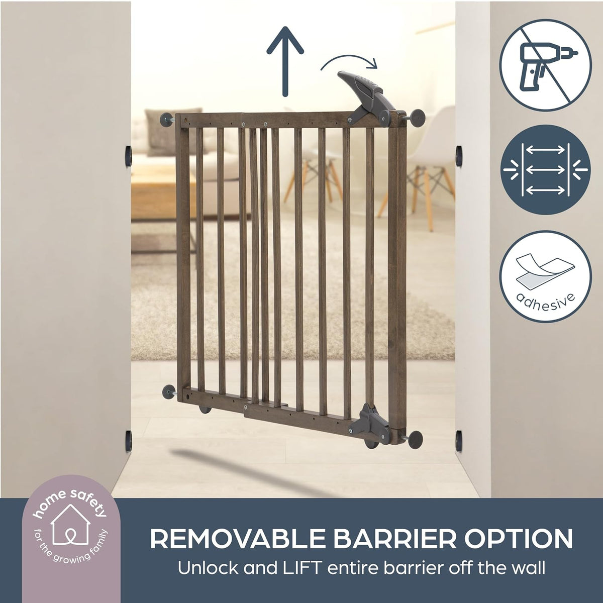 Nottingham Driftwood Wooden Baby Gate - Adjustable 27.5-41" Wide, 28in Tall – Hardware Mounted Swing Gate or Pressure Mounted Barrier - Kids & Pets Gate for Doorways, Hallways & Stairs