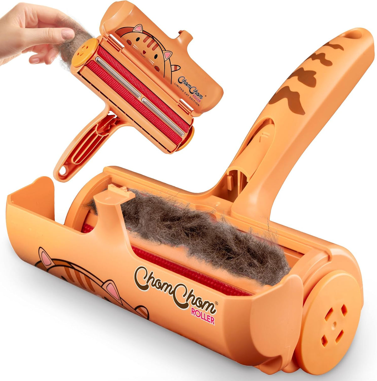 ChomChom Roller Pet Hair Remover – Original Size Reusable Lint Roller for Cat & Dog Hair on Furniture, Couch, Carpet, Car, Rugs & Bedding – Portable, Eco-Friendly (Cat)