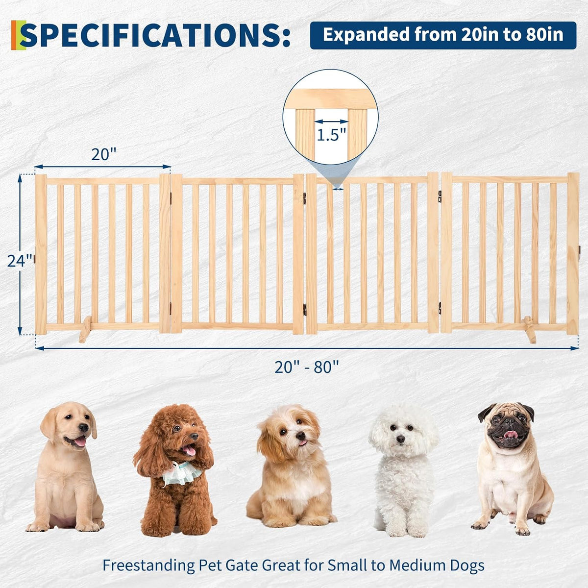 IDEALHOUSE Foldable Dog Gate,Wooden Pet Barrier,Freestanding Fence