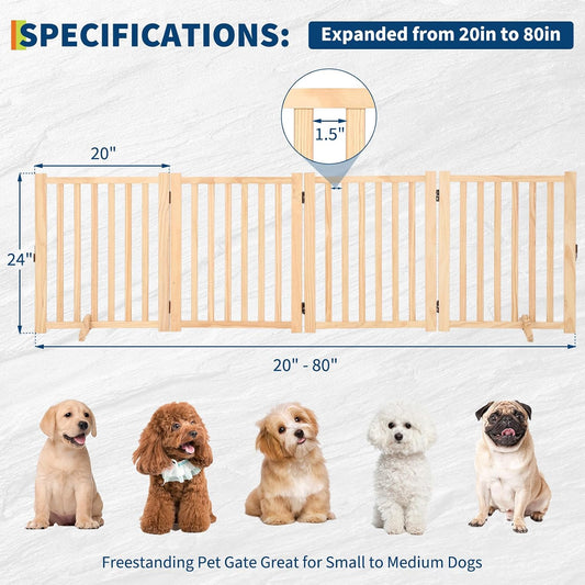 IDEALHOUSE Foldable Dog Gate,Wooden Pet Barrier,Freestanding Fence