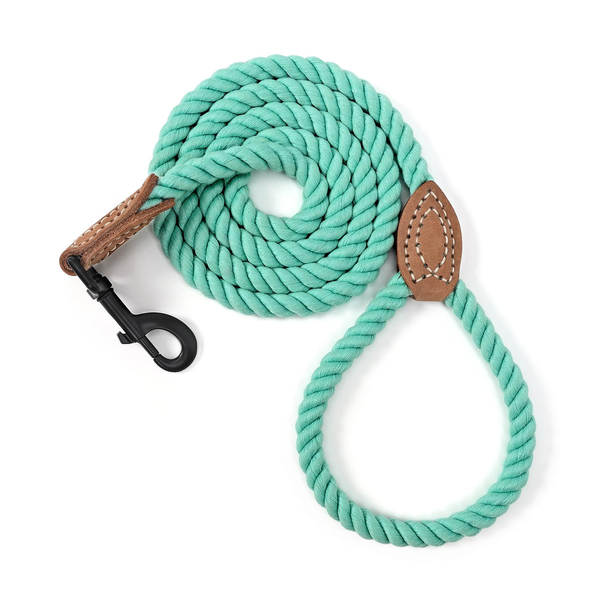 Mile High Life Dog Leash Braided Cotton Rope with Leather-Reinforced Ends