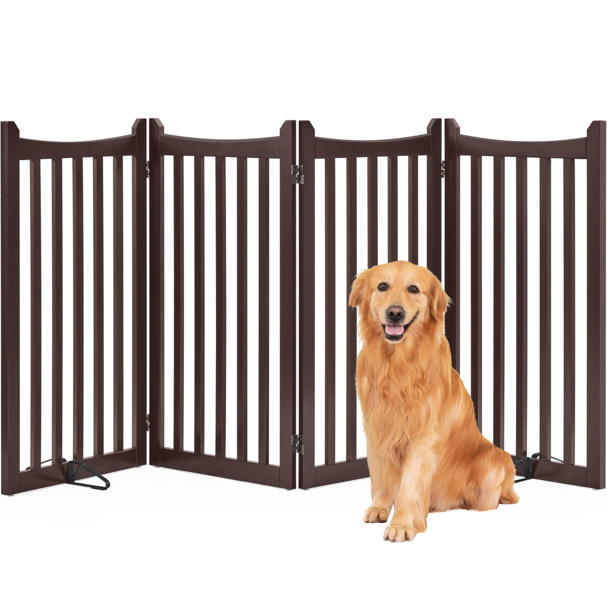Yaheetech 36in 4-Panel Wooden Freestanding Pet Gate for Indoors Espresso