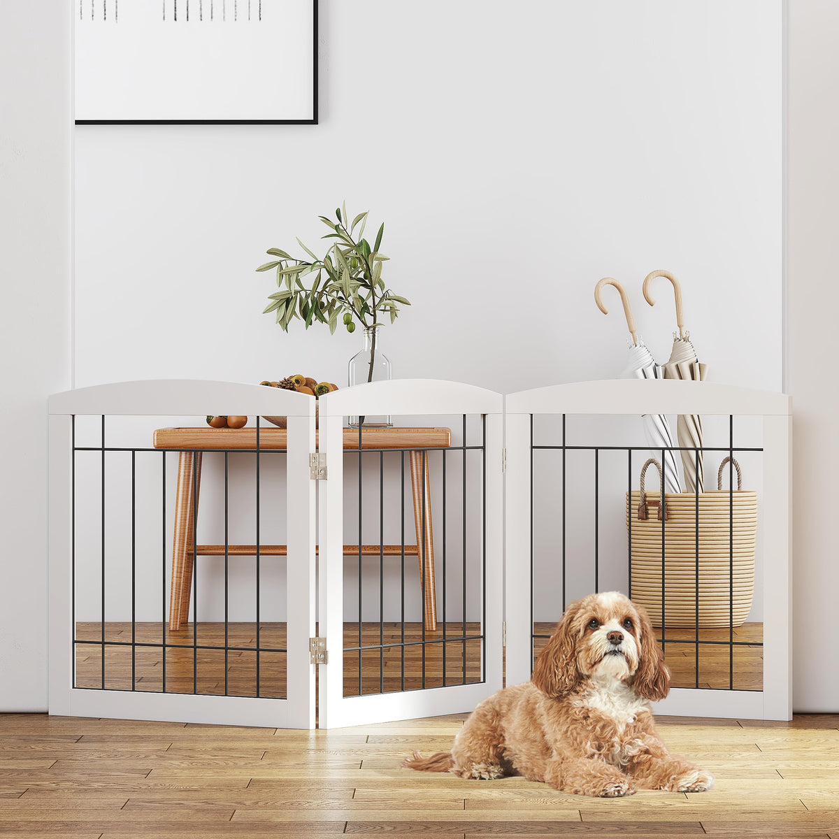 PAWLAND Free Standing Dog Gates for Doorway, Stair, Indoor, Foldable, 24" H