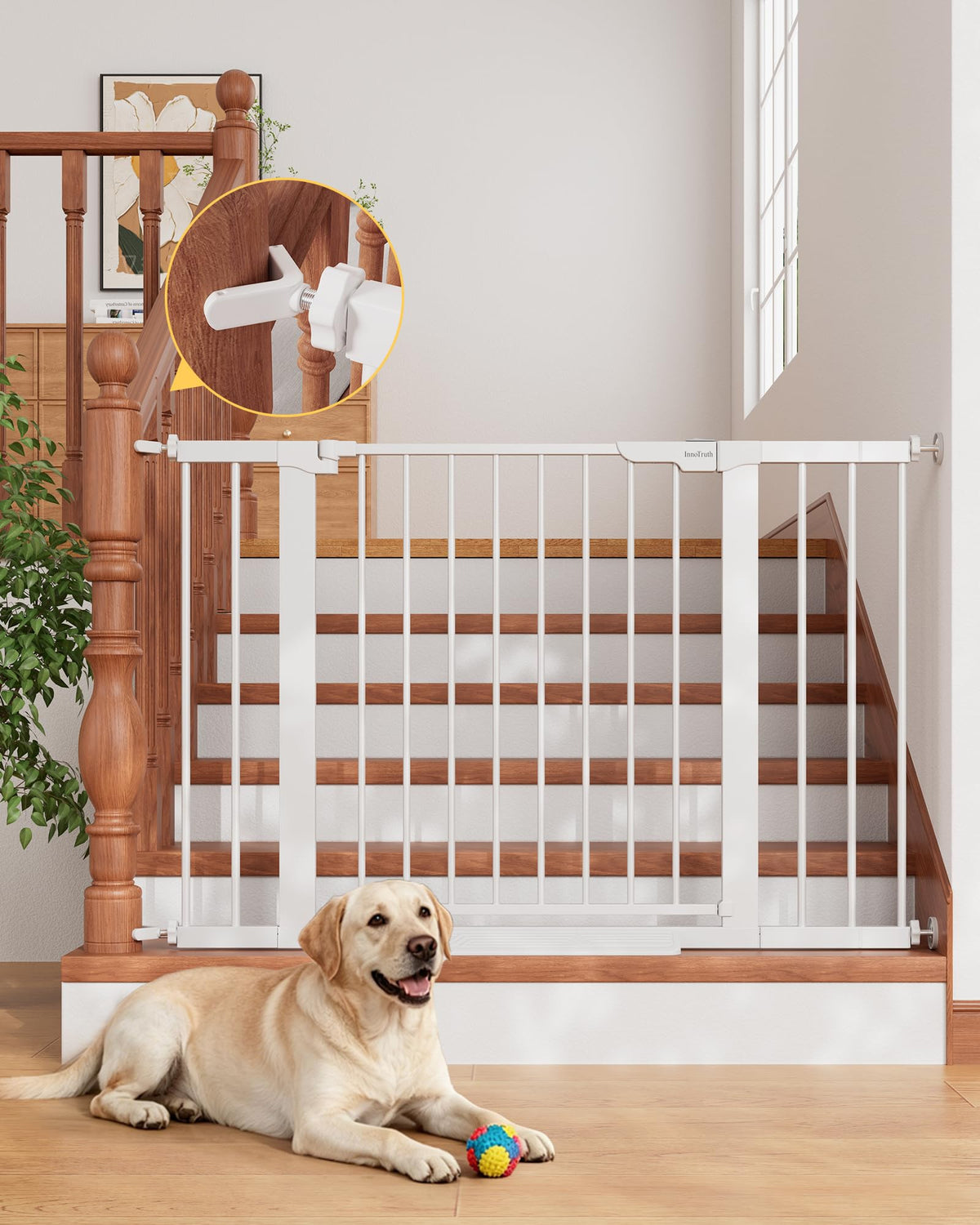 InnoTruth 29.6-39.1 in Wide Baby Gate for Stairs and Doorways, Brown