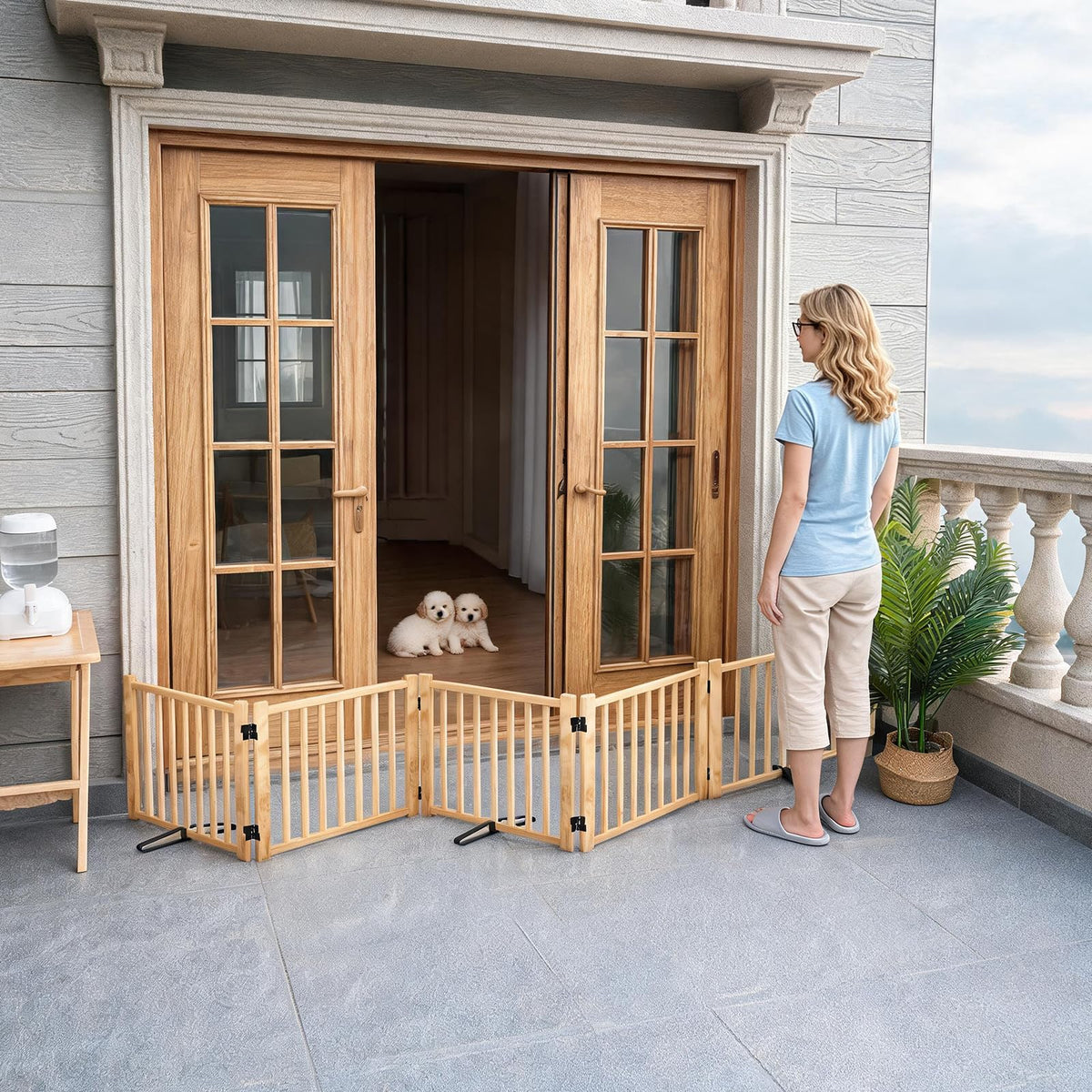 YOCAN Non-Painted Wood Freestanding Pet Gate for Dogs-2 Panel H:23”