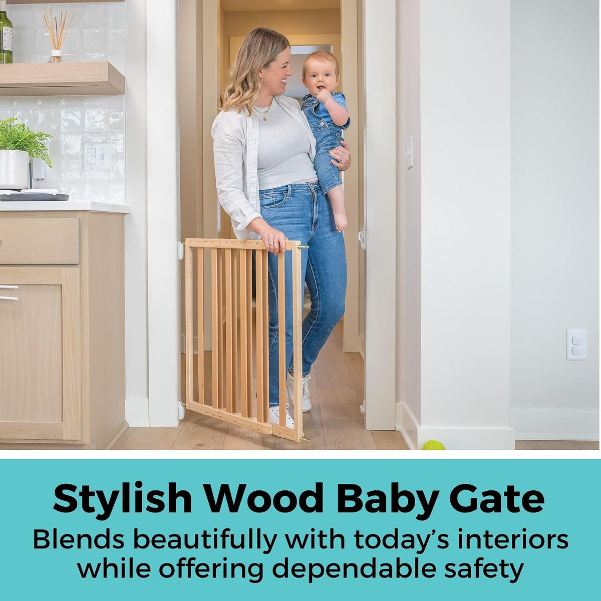 Toddleroo LuxeCraft Wood Baby Gate; 25.25"-39.25" Wide, 30" Tall, Natural