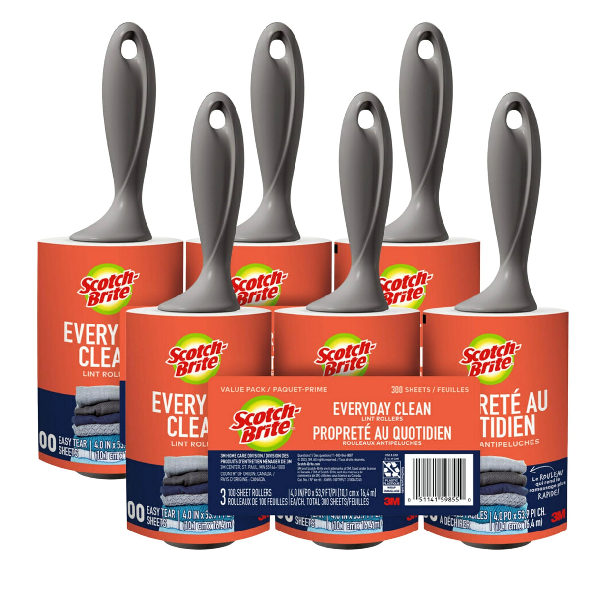 Scotch-Brite Lint Rollers, 100 Sheets per Roller, Pack of 6 (600 Total Sheets) – Mega Value Lint Remover Pack for Pet Hair, Clothes & Furniture