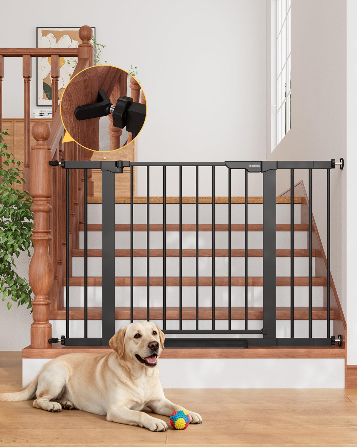 InnoTruth 29.6-39.1 in Wide Baby Gate for Stairs and Doorways, Brown