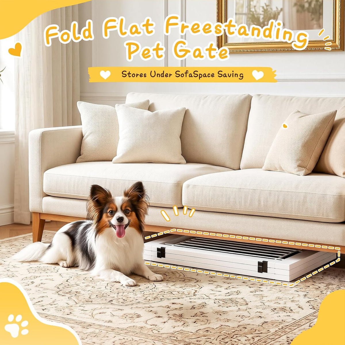 Faesun Dog Gate Indoor, Freestanding Dog Fence, 59x24-Inch Wooden Pet Gate for Dogs, 3-Panel Puppy Gates for Doorways, Hallways, Stairs, White