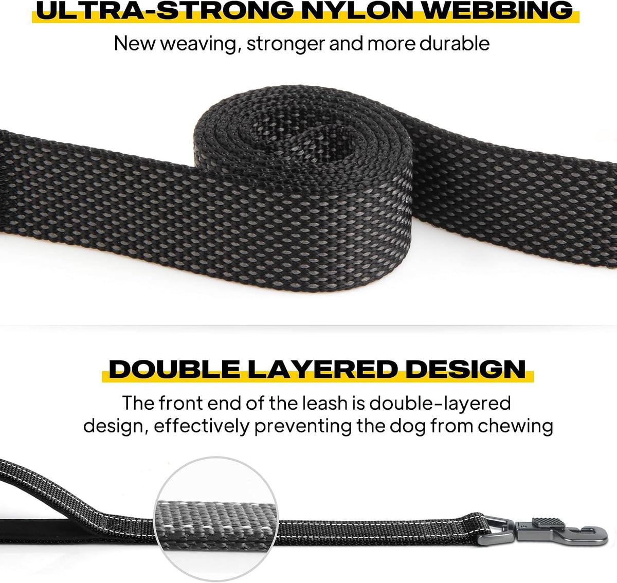 Fida Heavy Duty Dog Leash for Medium Large Dogs, 6 FT, Dual Padded Handles