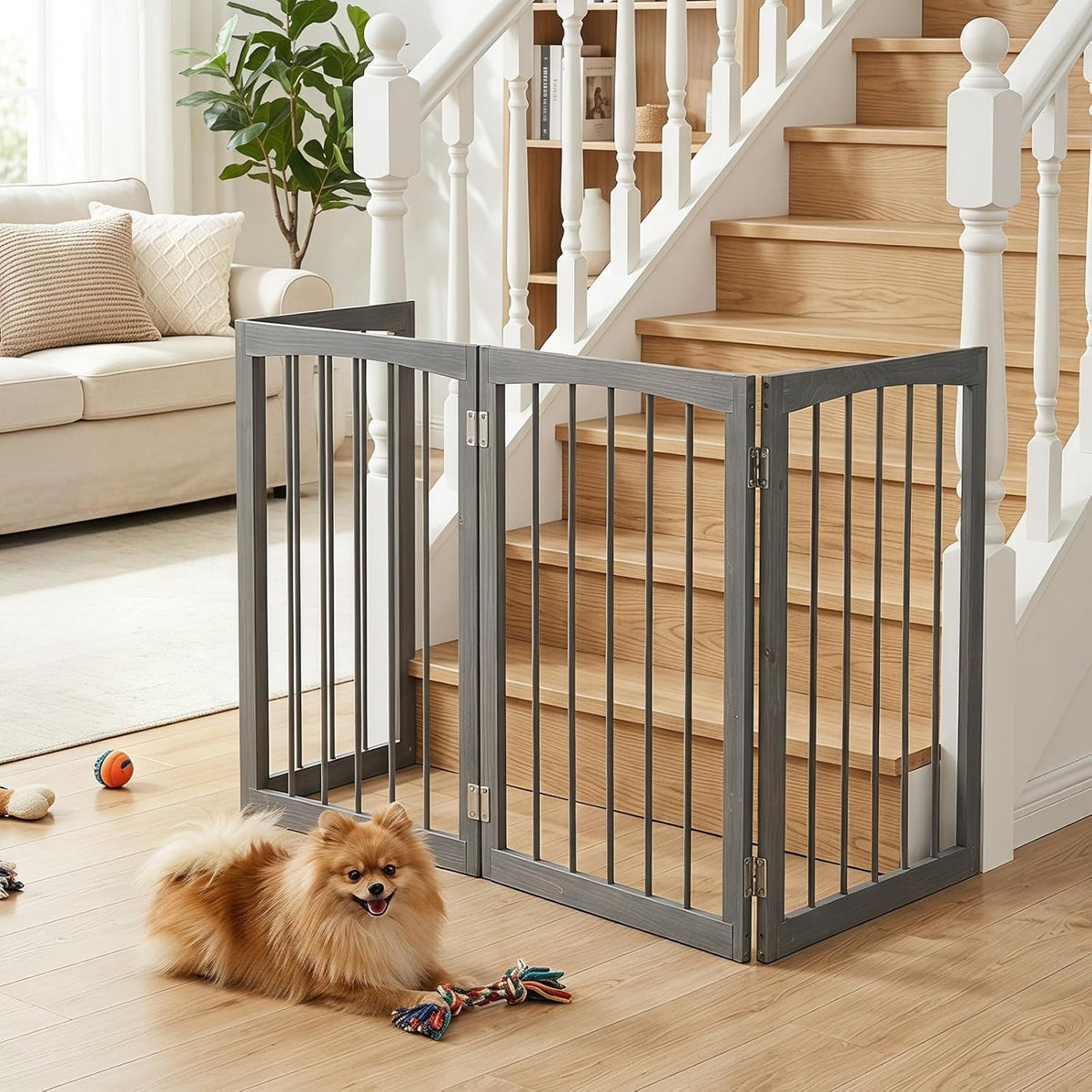 PETSITE 4-Panel Wooden Pet Gate, Free Standing 30-inch Foldable Dog Gate
