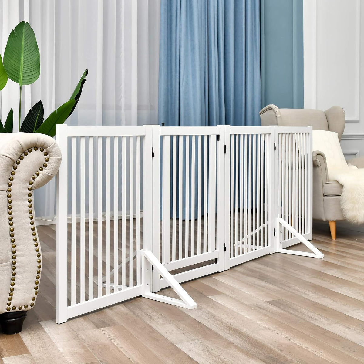 WELLAND Triangle Support Feet Set of 2 for 360 Degree Configurable Gate Collection, Solid Pine Wood, Easy to Install, 2 Pairs of Safety Fence Feet for Freestanding Pet Gates, White (Only Feet)