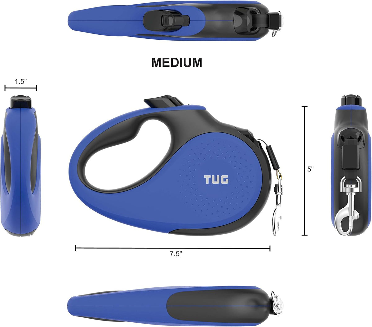 TUG Original Retractable Dog Leash, 16 ft (Medium, Blue)