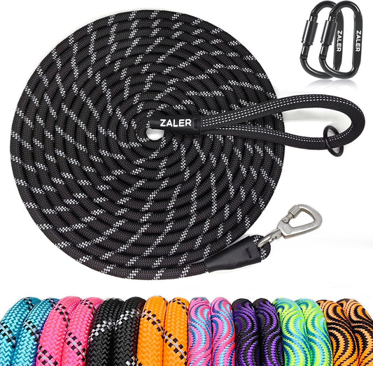 ZALER Long Dog Leash, 50 feet 30ft 20ft 15ft 10ft Dog Training Lead, Heavy Duty Reflective Check Cord Recall Leash for Dogs Training, Playing, Camping, or Backyard (20FT, Black)