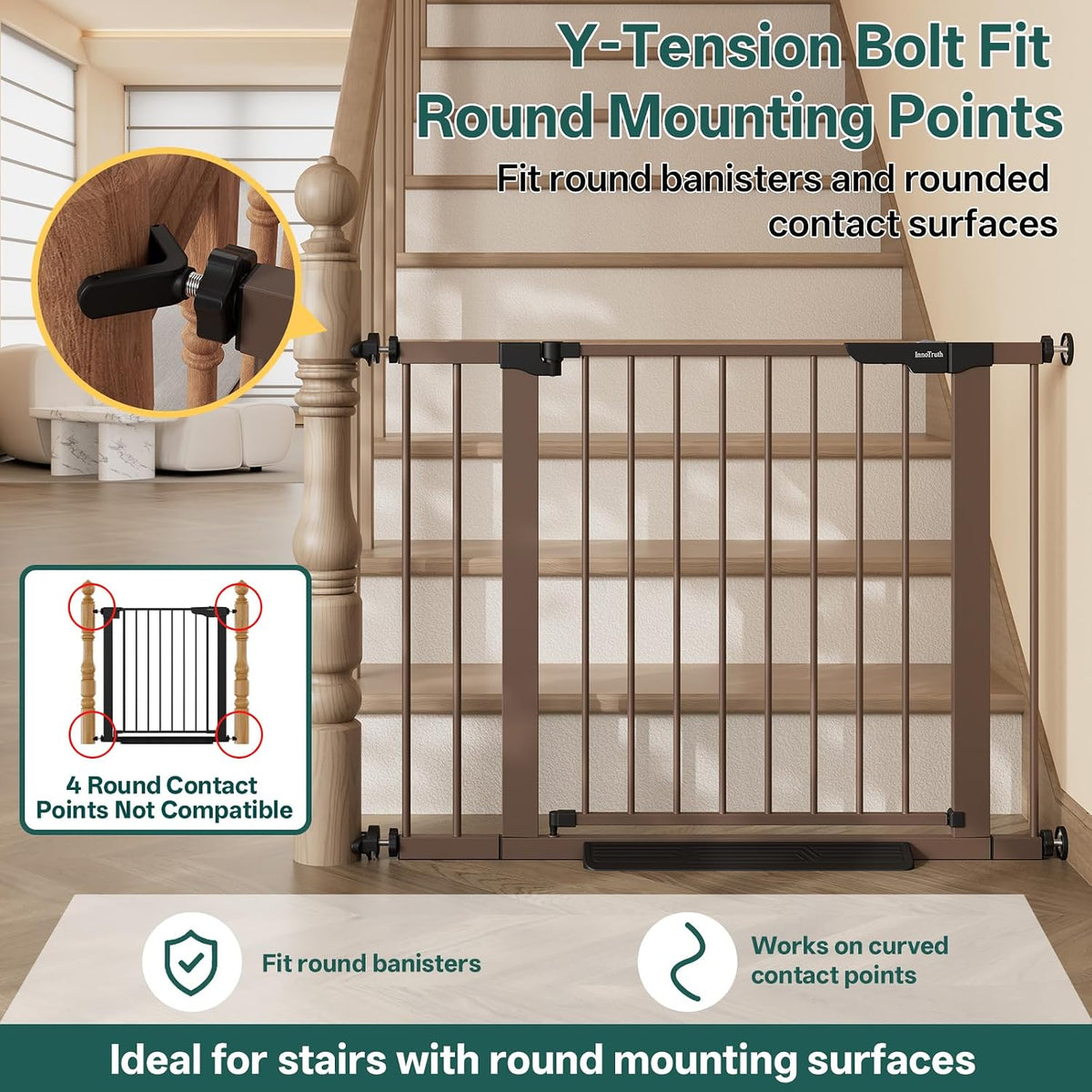 InnoTruth 29.6-39.1 in Wide Baby Gate for Stairs and Doorways, Brown