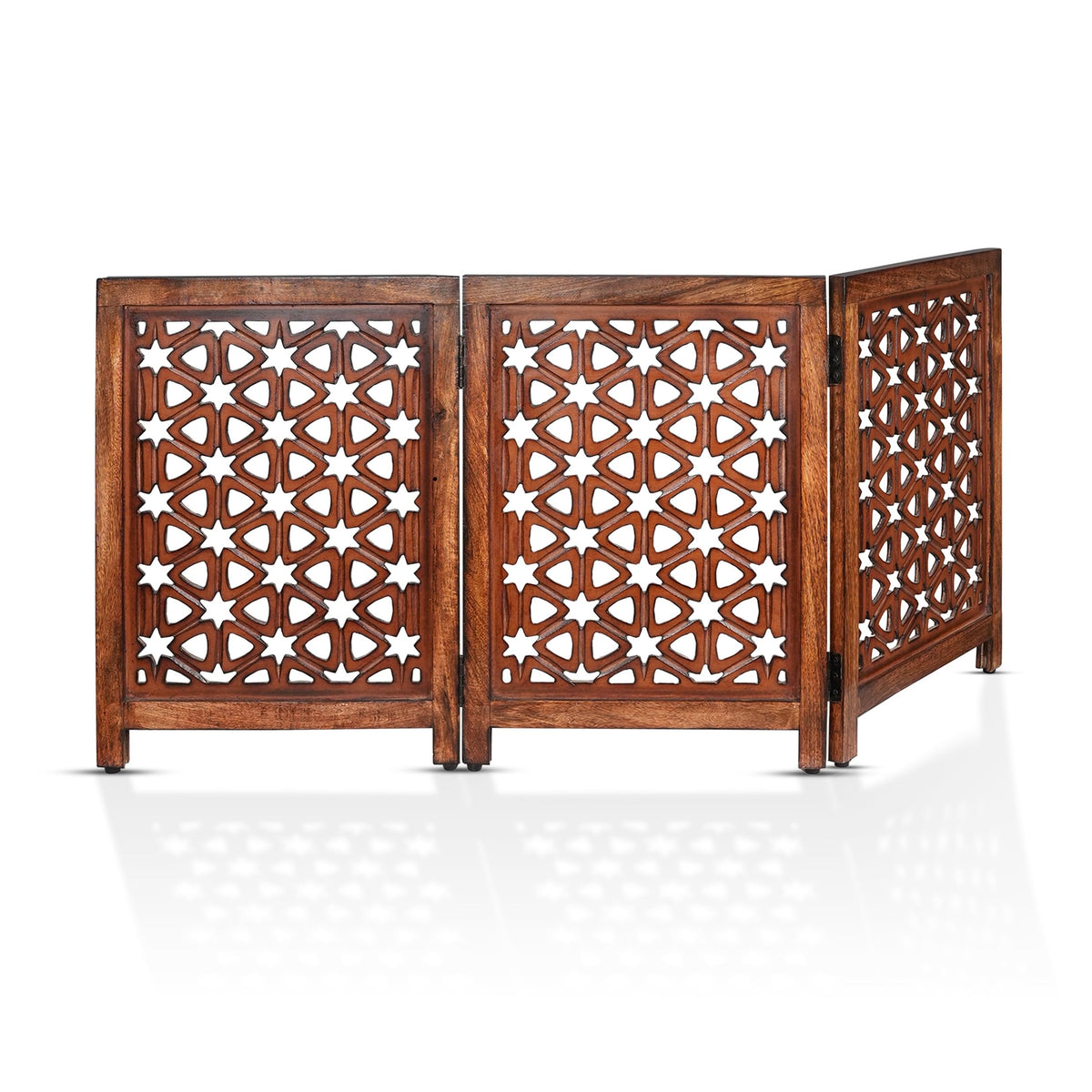 Homebia Wooden Pet Gate – Foldable 4 Panel Dog Barrier, Antique Burnt