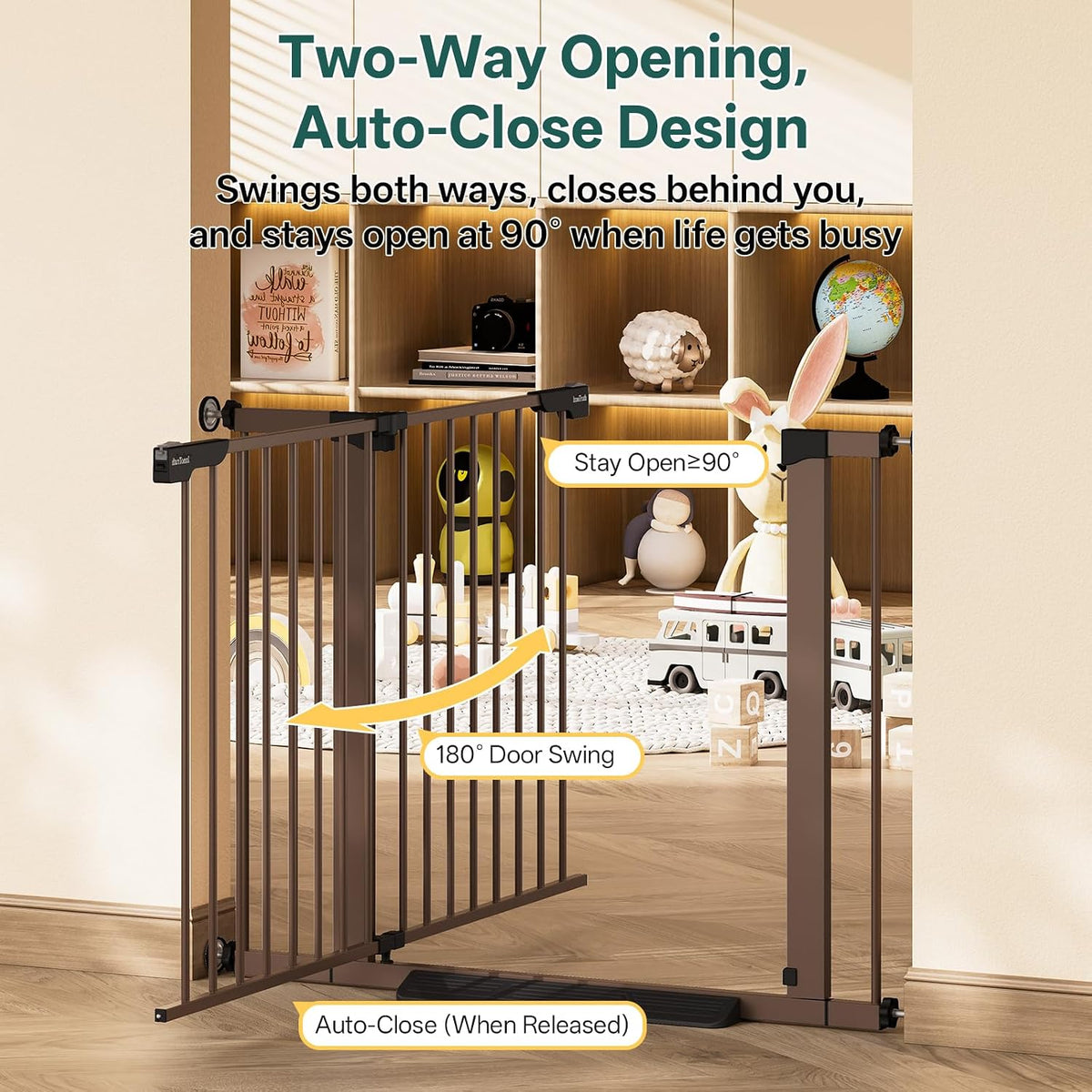 InnoTruth 29.6-39.1 in Wide Baby Gate for Stairs and Doorways, Brown