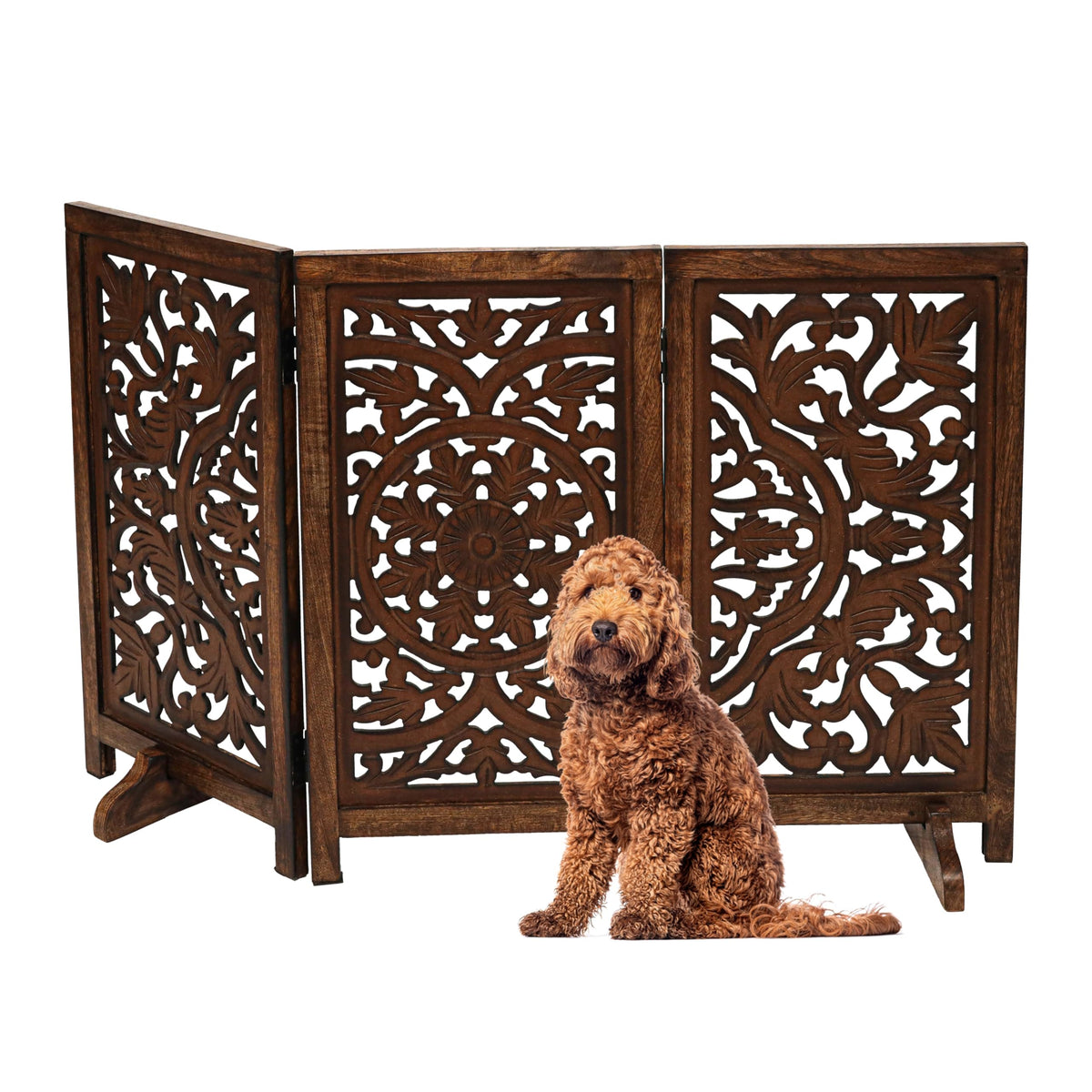 Freestanding Wood Pet Gate, 4-Panel, 56x28