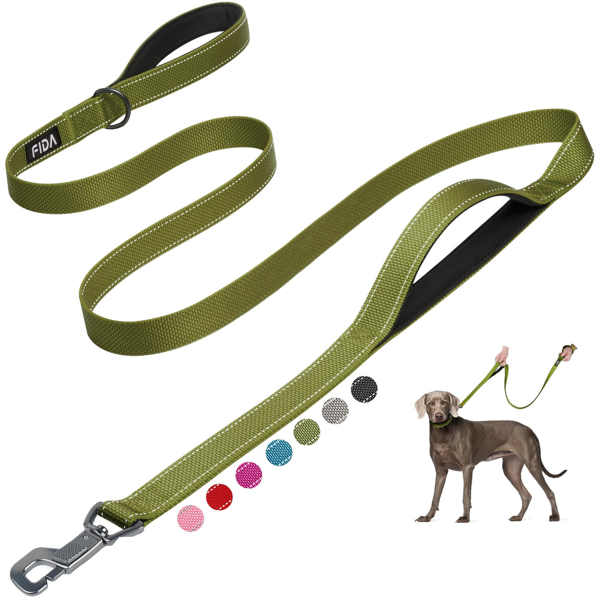 Fida Heavy Duty Dog Leash for Medium Large Dogs, 4 FT, Dual Padded Handles