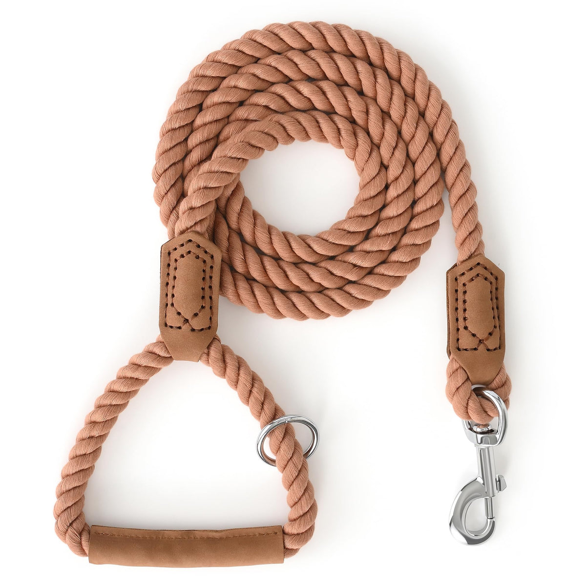 Mile High Life Dog Leash Braided Cotton Rope with Leather-Reinforced Ends