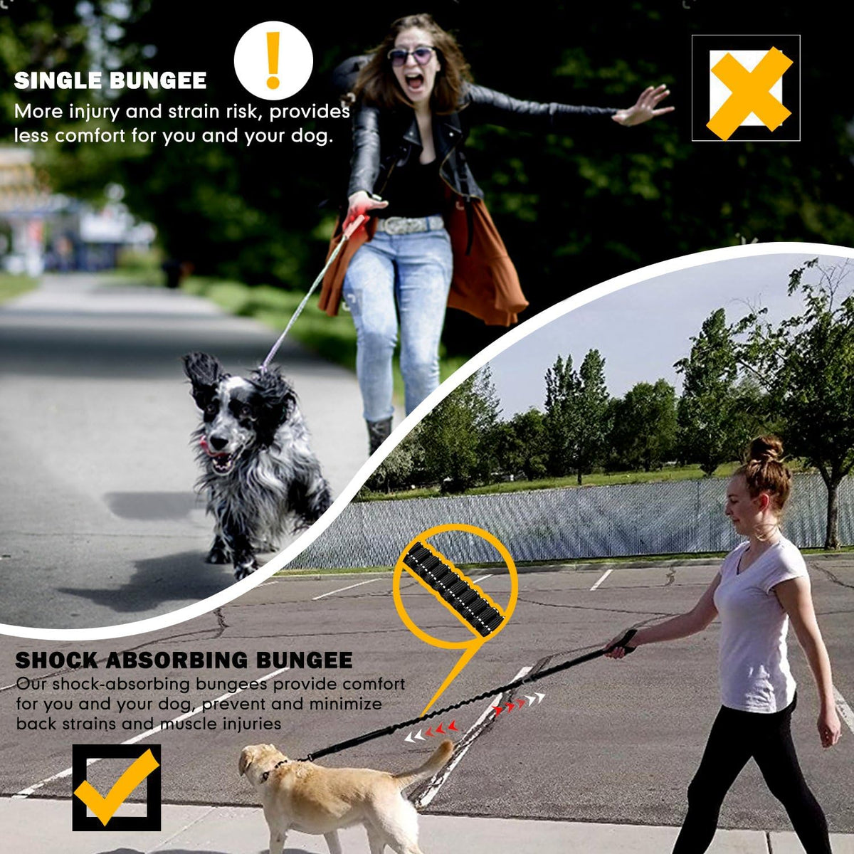 Heavy Duty Bungee Dog Leash with Locking Carabiner for Large Dogs