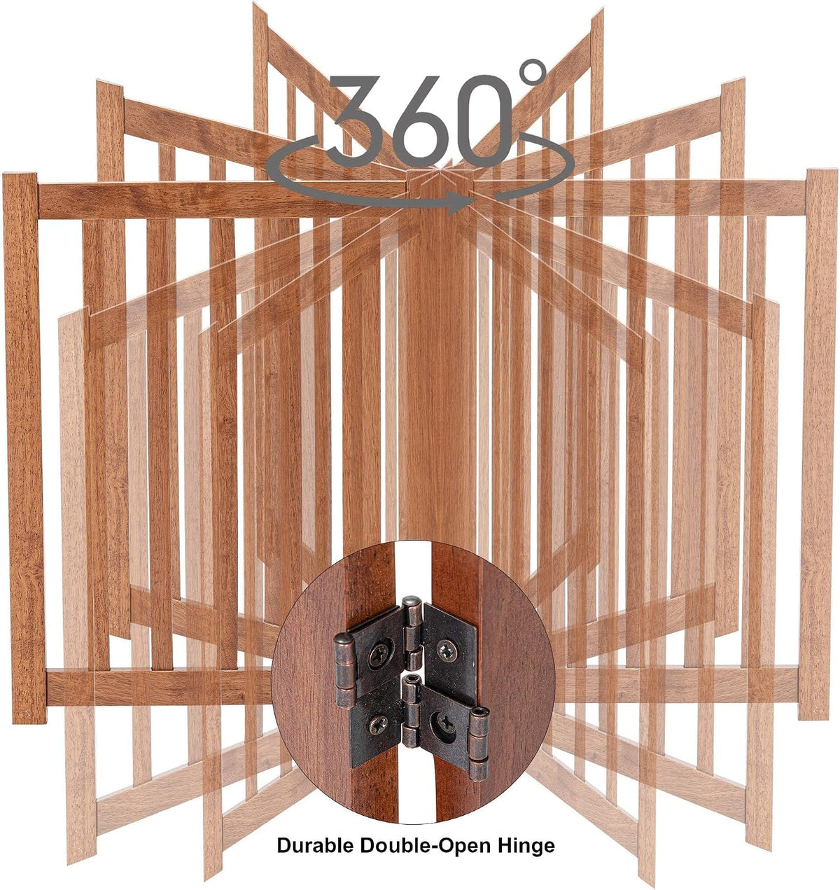 LZRS Wooden Free Standing Dog Gate 40" W x 24" H, Foldable Solid Hardwood Pet Safety Fence for House Doorways, Stairs, Hallways, Step-Over Pet Barrier, No Drill Easy Setup, Brown Oak